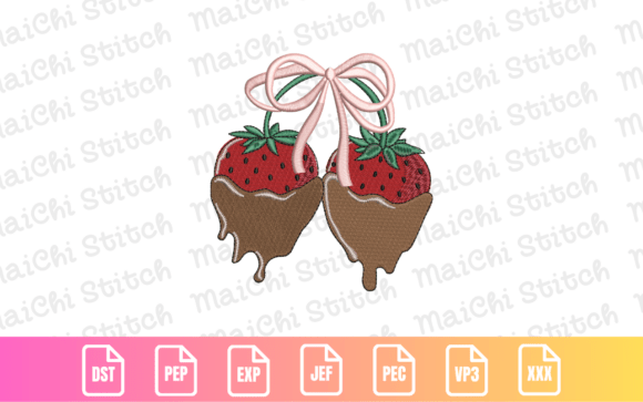 Chocolate Strawberry Bow: Sweet Embroidery Design