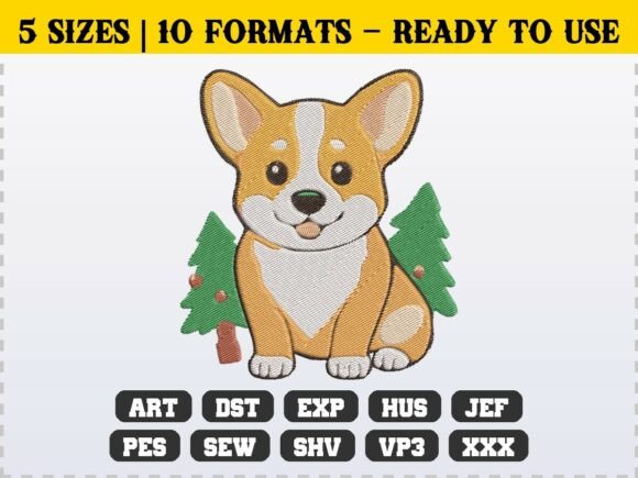 Cute Christmas Corgi Puppy Embroidery Design