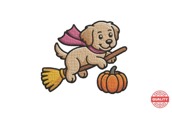 Flying Dog with Pumpkin Embroidery Design