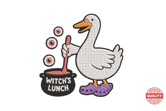 Funny Witch Duck Halloween Embroidery Design