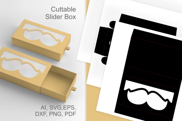 Mustache Window 1 Slide Drawer Favor Box