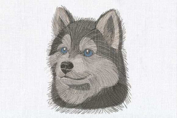Realistic Face Fluffy Husky Puppy: Elevating Embroidery Projects with Arctic Charm