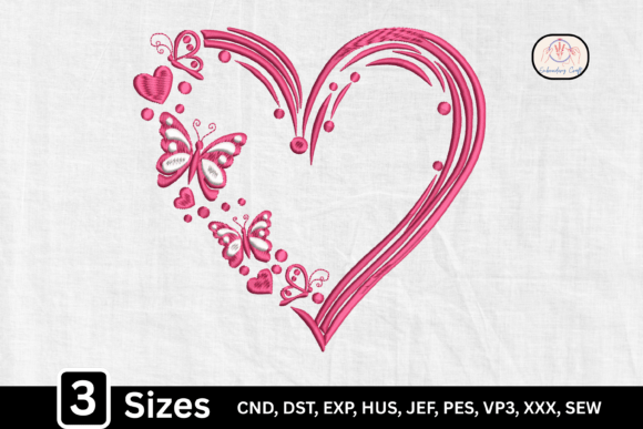 Romantic Valentine Butterfly Swirl Heart: Elevating Modern Embroidery with Timeless Elegance
