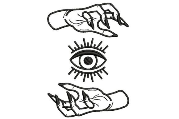 Unveiling the Mystical Hands with All-Seeing Eye Outline Embroidery Design