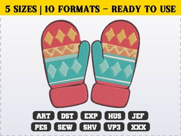Winter Cozy Holiday Mittens Embroidery