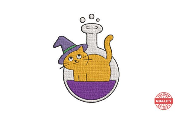Witch Cat in Potion Bottle Embroidery