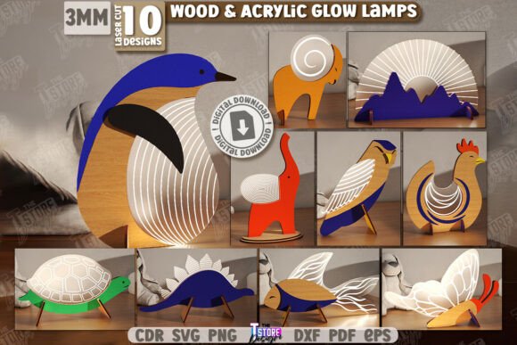 Wood Acrylic Glow Lamps Laser Cut Set